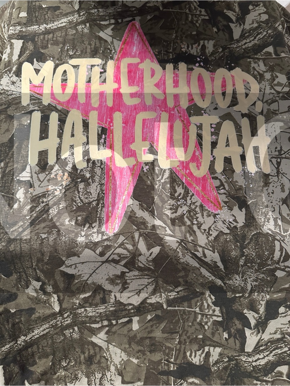 Motherhood Hallelujah Unisex Graphic Tshirt - Pink Star on Camo